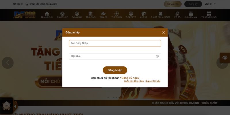 Nhấn nút “Đăng nhập” để vào được trang chủ của sảnh cược