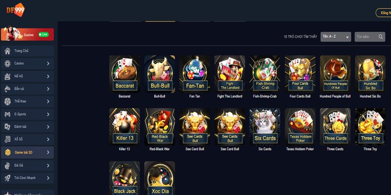 Game bài DF999 quy tụ hàng trăm trò chơi
